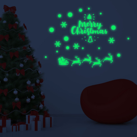 EIZOOK Glow in the Dark raam deur sticker Kerstman met slee - Kerstmis