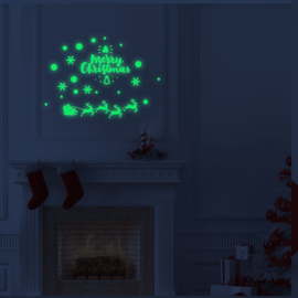 EIZOOK Glow in the Dark raam deur sticker Kerstman met slee - Kerstmis