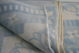 100% wollen deken – pastel blauw en roomwit – vintage