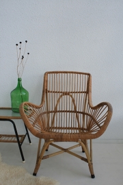 Rotan stoel met originele bekleding - vintage