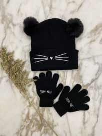 SET MUTS & HANDSCHOENTJES ANIMAL BLACK