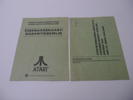 Atari 2600 Eigenaarskaart / Garantiebewijs
