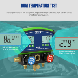 Digitale Manometerset voor Airco of koeltechniek voor 90 Koudemiddel types