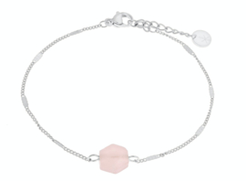 Label Kiki - Rose quartz hexagon bracelet silver