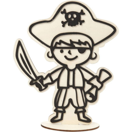 Piraat (hoed) van hout met standaard - 18 cm