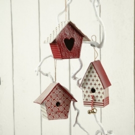 6 Mini Vogelhuisjes van papier-mache | 7 cm