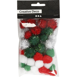 Kleine PomPoms Kerstkleuren - 15/20 mm - 48 st