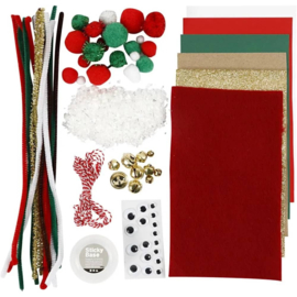 Kerst Knutselpakket - Rood/Groen thema - 9 verschillende hobbymaterialen