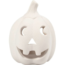 Halloween Pompoen Kandelaar - 9,5 cm - wit terracotta