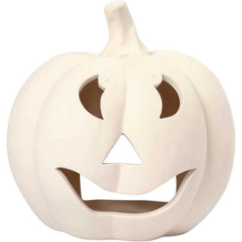 Halloween Pompoen Kandelaar - 15 cm - wit terracotta
