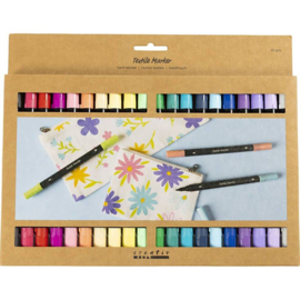 Textielstiften met dubbele punt 20 kleuren - Pastel