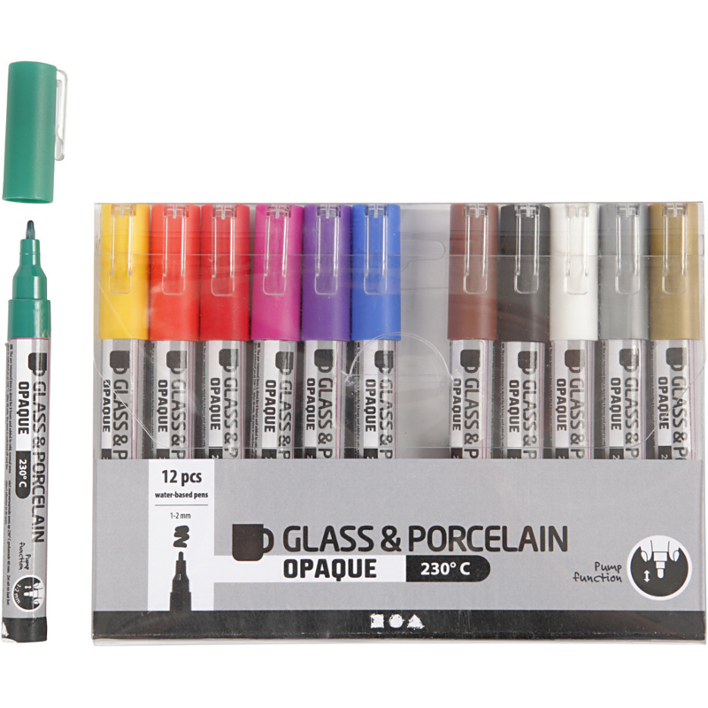 Glas- Porseleinstiften | 1-2 mm | dekkend | 12 st | PORSELEIN STIFTEN | Creapost