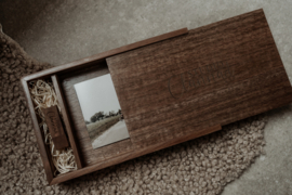 Fotodoosje met vak voor usb en prints - Dark wood walnut ▯ rechthoek