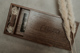 Fotodoosje met vak voor usb en prints - Dark wood walnut ▯ rechthoek