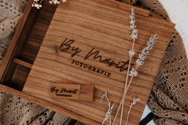 Fotodoosje met vak voor usb en prints - Dark wood walnut