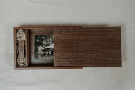 Fotodoosje met vak voor usb en prints - Dark wood walnut ▯ rechthoek