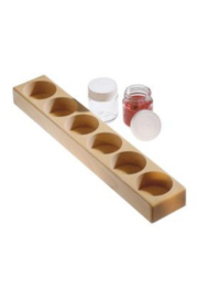 WOODEN HOLDER WITH 6 JARS