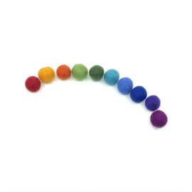 Merinowol - Vilten balletjes - Regenboogkleuren - 1,5cm  - (10 stuks)