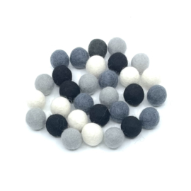 viltballen 2,2 cm mix zwart wit grijs, 30 stuks