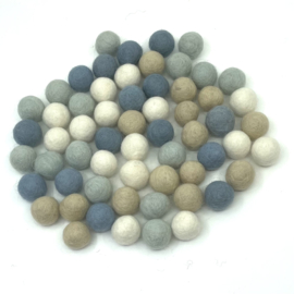 Viltballetjes - Mix - Wit/beige/grijsblauw - 2,2cm - 70 stuks 