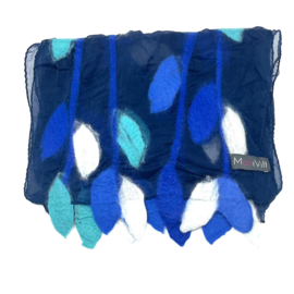 Vilten Sjaal - Blauw - Blaadjes - 180 x 30 cm - Fairtrade
