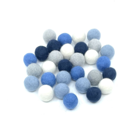 Viltballetjes - Mix - Blauw Grijs Wit - 2,2cm - 30 stuks