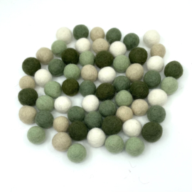 Viltballetjes - Mix - Beige/Wit/Groen - 2,2 cm - 70 stuks