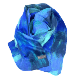 Vilten Sjaal - Sarizijde - Blauw/Aqua - 200 x 40 cm - Fairtrade