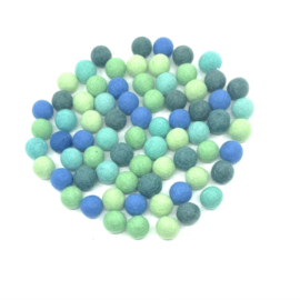 Viltballetjes - Mix - Blauw en Groene pastelkleuren - 2,2cm - 70 stuks