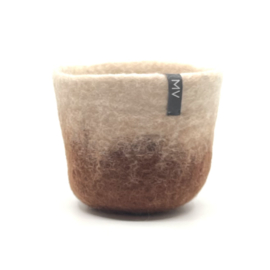 Bloempot - Vilt - Wit/Bruin - 100% schapenwol - 12x12cm - Fairtrade
