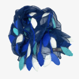 Vilten Sjaal - Blauw - Blaadjes - 180 x 30 cm - Fairtrade