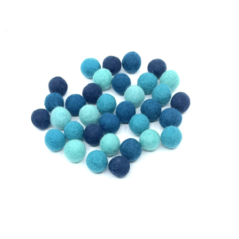 Viltballetjes  - Mix - Blauw - 2,2cm - 30 stuks