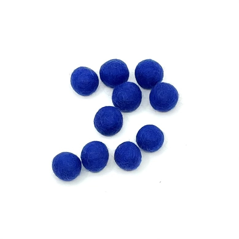 Merinowol - Viltballetjes - Koningsblauw - 1,5cm - (per 10 stuks)
