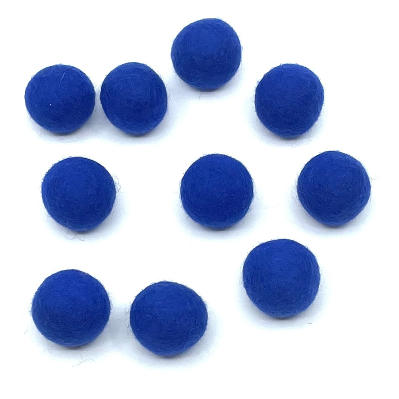 Merinowol - Viltballetjes - Blauw 2,2cm - (per 5 stuks)
