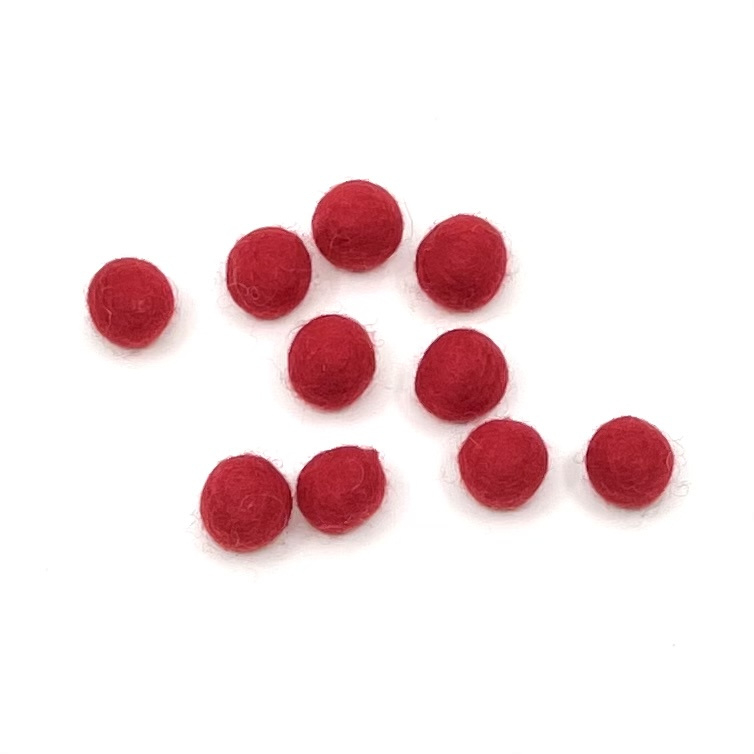 Merinowol - Viltballetjes - Rood 1,5cm - (per 10 stuks)