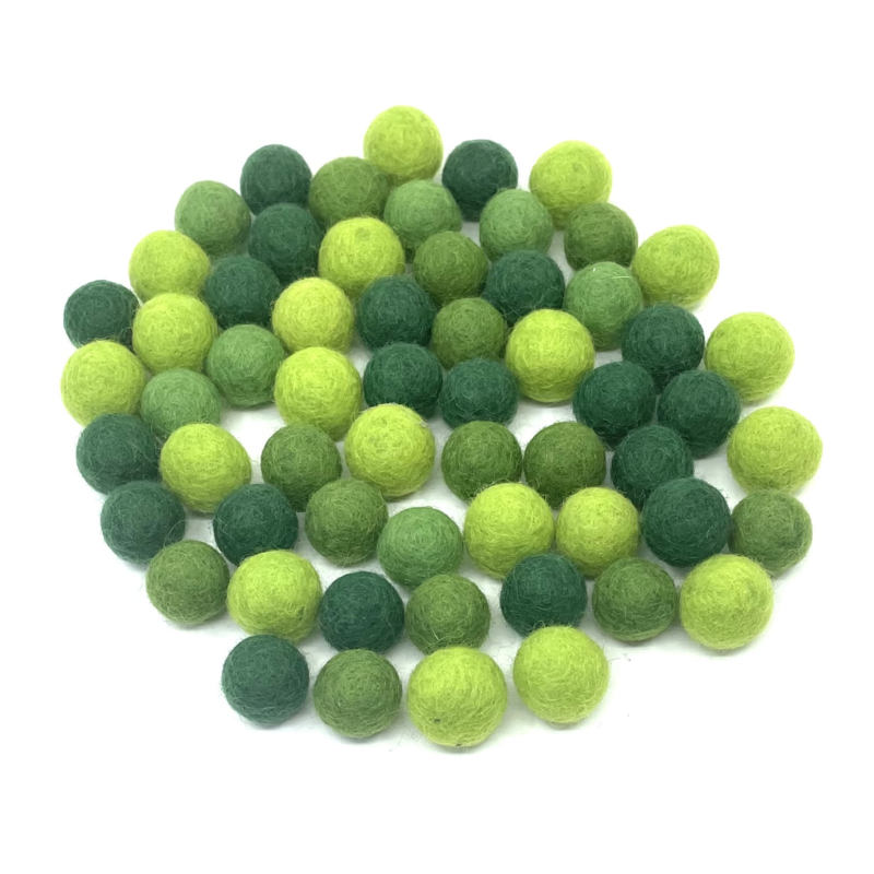 Viltballetjes - Mix - Groen - 2,2cm - 70 stuks