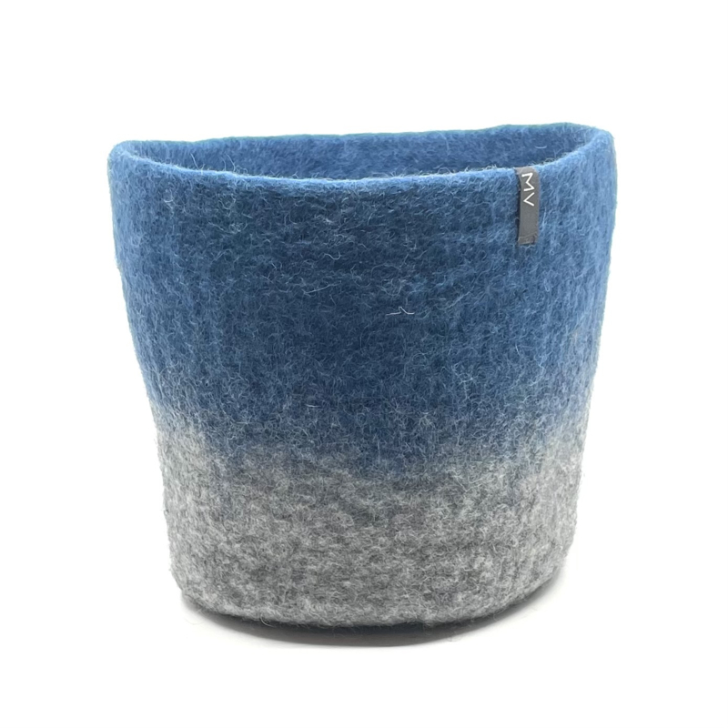 Bloempot - Vilt - Grijs met Blauw - 100% schapenwol - 20x18cm - Fairtrade