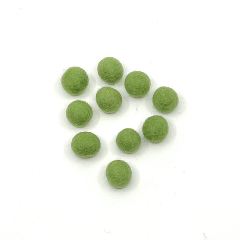 Merinowol - Viltballetjes - Lichtgroen - 1,5cm - (per 10 stuks)