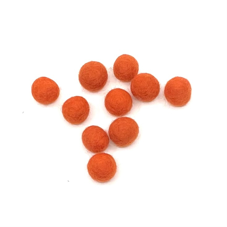 Viltballetjes Oranje , zachte wol 1,5cm (per 10 stuks)