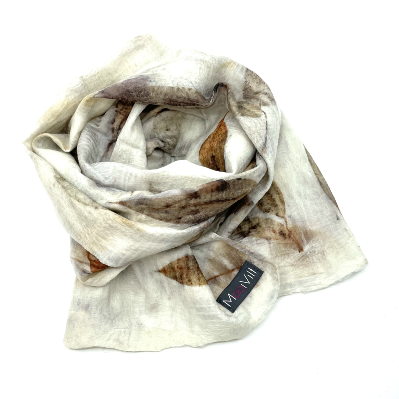 Gevilte zijden sjaal met ecologische print , boombladeren