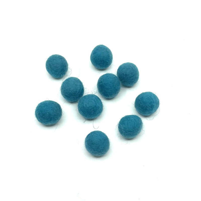 Merinowol - Viltballetjes - Aqua - 1,5cm - (per 10 stuks)