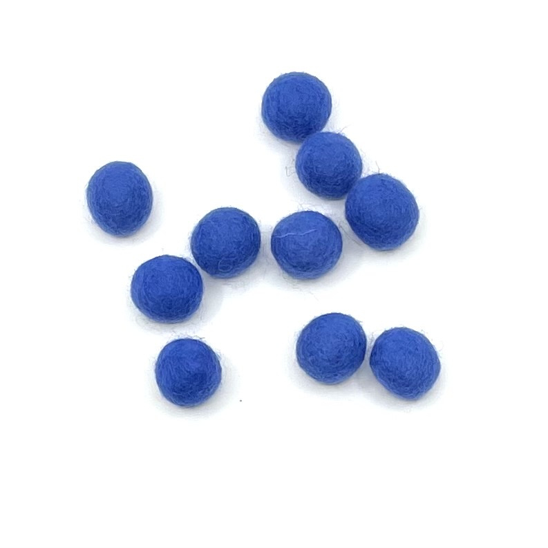 Merinowol - Viltballetjes - Helder Blauw -  1,5cm - (per 10 stuks)
