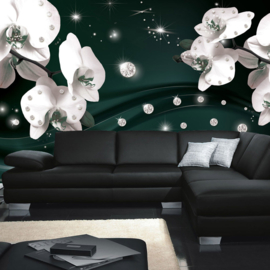Fotobehang poster 0682 orchidee wit diamant groen