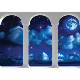 Fotobehang poster 2123 bogen uitzicht op wolken en maan