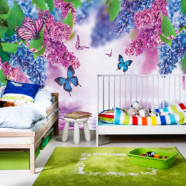 Fotobehang poster 0418 dieren vlinders blauw en roze