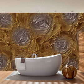 Fotobehang poster 1669 goud roos rozen abstract bloemen