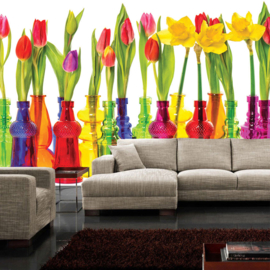 Fotobehang poster 2357 bloemen vaas flesjes