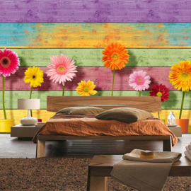 Fotobehang poster 2299 zonnebloem planken hout planken