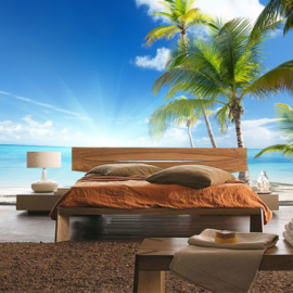 Fotobehang poster 2444 strand zon zee paradijs palm