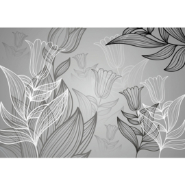Fotobehang poster 1104 bloemen grijs zwart wit tekening getekend